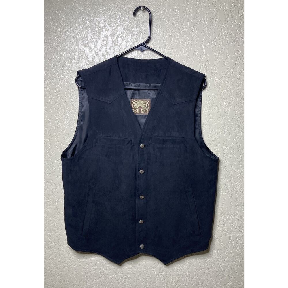 Red Sky Vest Mens Medium Sueded Black Western Cowboy Rock